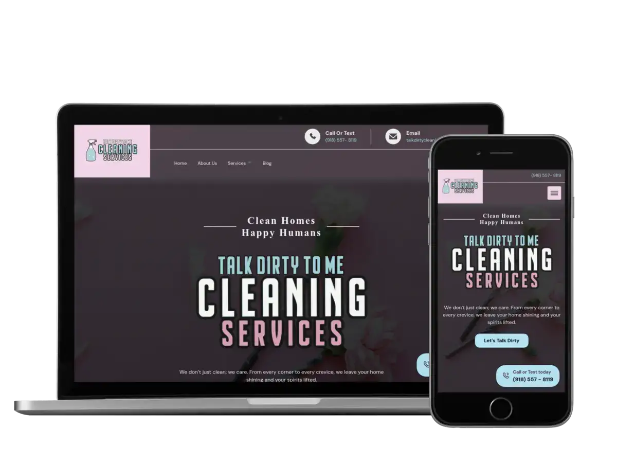 Talk Dirty To Me Cleaning website displayed on a computer